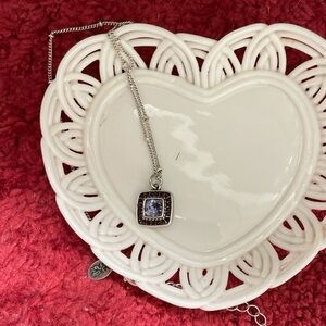 Chic Silver Necklace with blue Jewel center and red rhinestone blocking